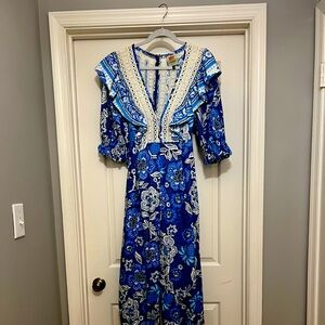 FARM Rio Blue Floral Long Sleeve Jumpsuit
